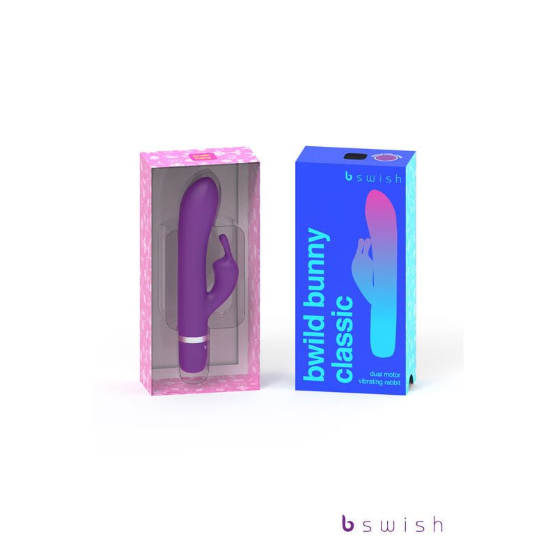 Bwild classic bunny - rabbit vibrator - Product side view and box side view | Flirtybay.com.au